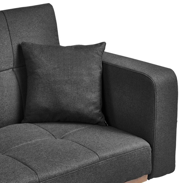 Rozkladacia pohovka čierna polyester látkové čalúnenie 3-miestna železné nohy s podrúčkami tradičný štýl obývacia izba