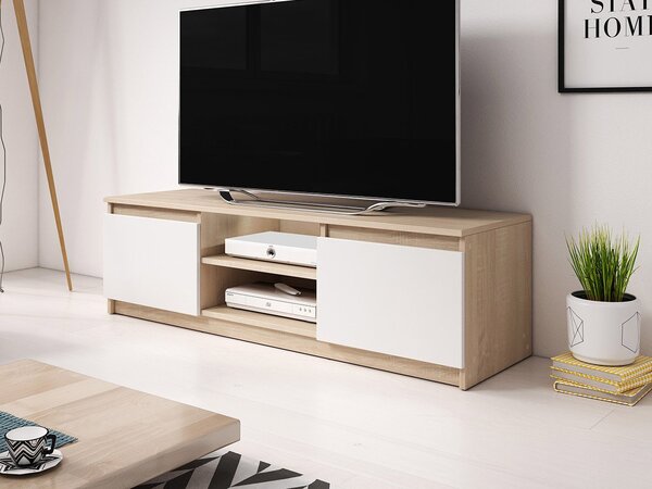 Televízny stolík s LED osvetlením KIKUKO - dub sonoma / biely