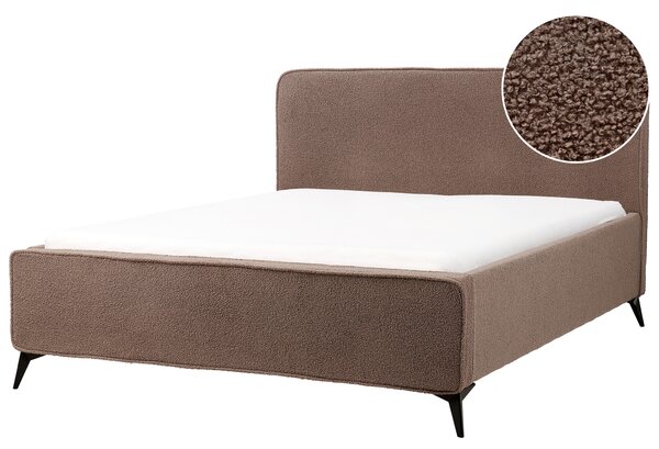 Rám postele s čelom hnedé buklé čalúnenie čierne kovové nohy 160 x 200 cm klasický minimalistický štýl spálňa