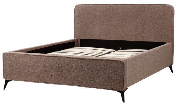 Rám postele s čelom hnedé buklé čalúnenie čierne kovové nohy 160 x 200 cm klasický minimalistický štýl spálňa