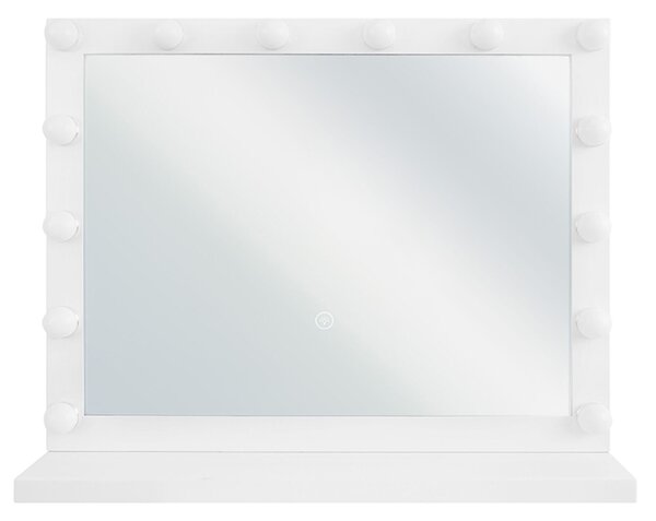 Nástenné zrkadlo biely rám s LED žiarovkami 50 x 60 cm obdĺžnikové hollywoodske