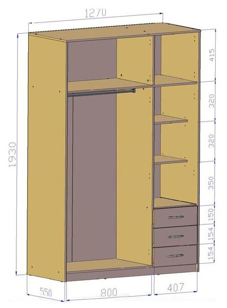 Kombinovaná šatníková skriňa SIMELA - šírka 127 cm, dub sonoma
