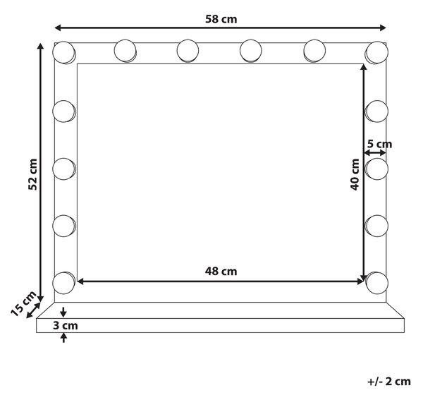 Nástenné zrkadlo biely rám s LED žiarovkami 50 x 60 cm obdĺžnikové hollywoodske