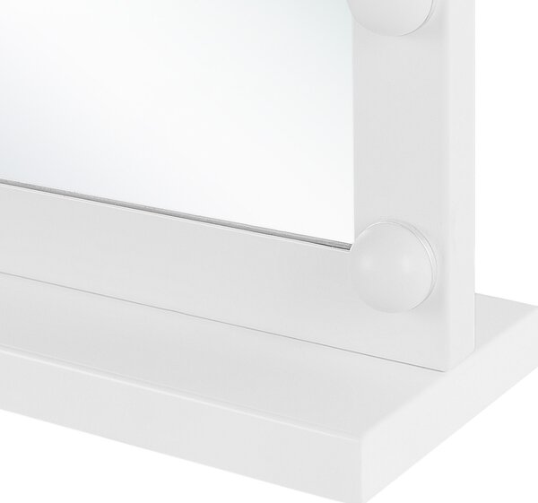 Nástenné zrkadlo biely rám s LED žiarovkami 50 x 60 cm obdĺžnikové hollywoodske