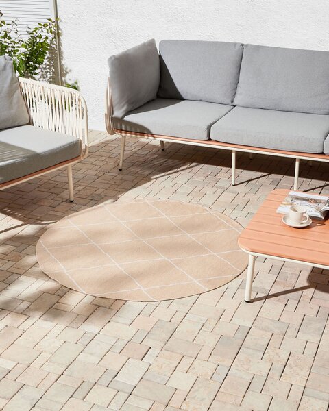 Koberec béžová syntetický materiál 120 cm okrúhly tvar geometrický vzor moderný štýl balkón terasa interiér exteriér