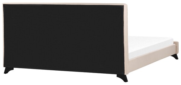 Posteľ béžová 180 x 200 cm čalúnený rám postele s čelom lamelový rošt drevené nohy moderný dizajn