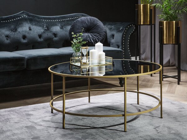 Konferenčný stolík čierna zlatá sklo syntetický materiál kov 88 cm okrúhly tvar moderný glamour štýl obývacia izba