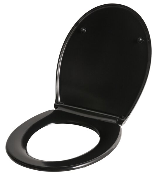 WC doska s pomalým sklápaním čierna duroplast lesklá 45 x 37 cm ľahko odnímateľná kúpeľňové doplnky tradičný štýl kúpeľňa toaleta