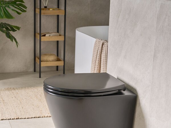 WC doska s pomalým sklápaním čierna duroplast lesklá 45 x 37 cm ľahko odnímateľná kúpeľňové doplnky tradičný štýl kúpeľňa toaleta