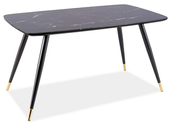 Jedálenský stôl ELON - čierny kameň / čierny / zlatý