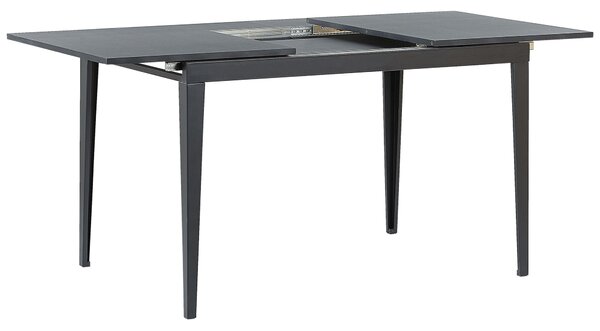 Rozkladací jedálenský stôl čierna MDF oceľ práškové lakovanie 120/160 x 80 cm obdĺžnikový tvar pre 6 osôb moderný štýl kuchyňa jedáleň