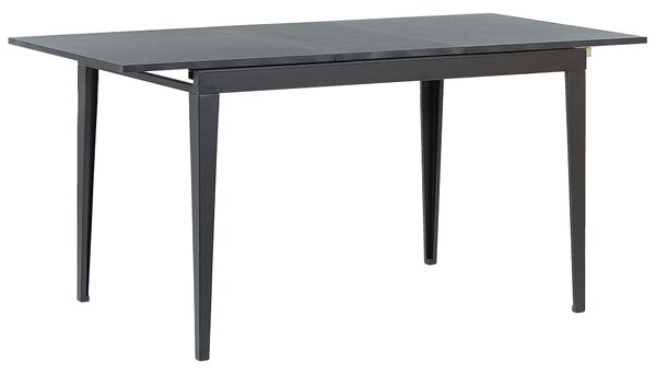 Rozkladací jedálenský stôl čierna MDF oceľ práškové lakovanie 120/160 x 80 cm obdĺžnikový tvar pre 6 osôb moderný štýl kuchyňa jedáleň