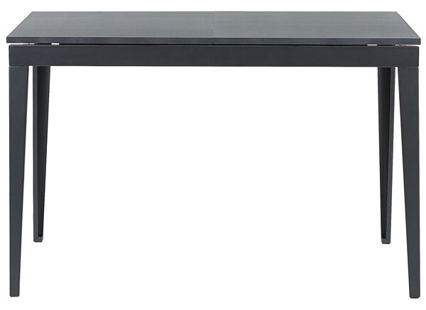 Rozkladací jedálenský stôl čierna MDF oceľ práškové lakovanie 120/160 x 80 cm obdĺžnikový tvar pre 6 osôb moderný štýl kuchyňa jedáleň