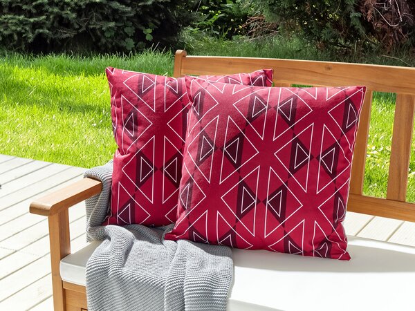 Sada 2 záhradných vankúšov ružová polyester geometrický vzor 45 x 45 cm štvorcová moderný štýl vonkajšia terasa vodoodolná