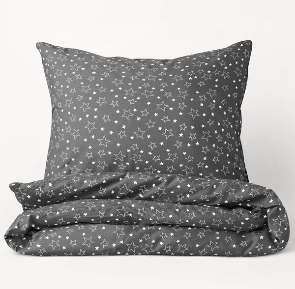 Goldea bavlnené posteľné obliečky - biele hviezdičky na sivom 140 x 220 a 70 x 90 cm