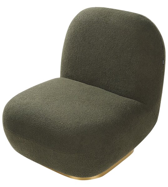 Kreslo zelené buklé čalúnenie zlatý podstavec súčasný glamour art deco dizajn