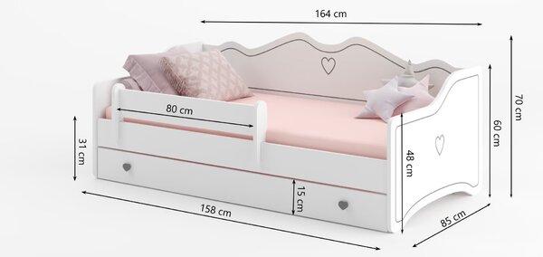 DETSKÁ JEDNOLÔŽKOVÁ POSTEĽ ELIA 160x80 BIELA + RUŽOVÁ