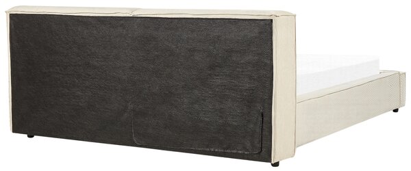 Posteľ béžové menčestrové čalúnenie 180 x 200 cm s roštom hrubé čalúnené čelo retro tradičný štýl