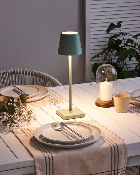 Stolná lampa zelená hliníková s dotykovým vypínačom nabíjanie cez USB kábel bezdrôtová moderný štýl interiér exteriér