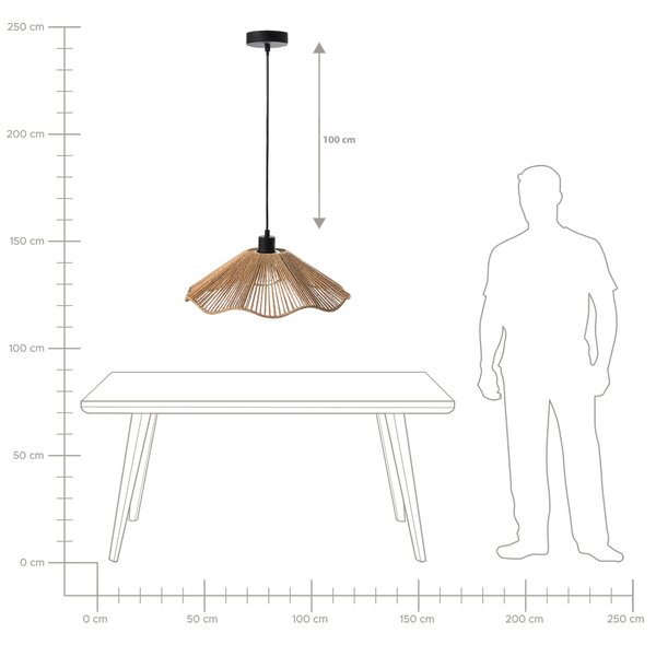 Závesná lampa prírodná papierové tienidlo kovová základňa ručná výroba boho rustikálny štýl kuchyňa jedáleň
