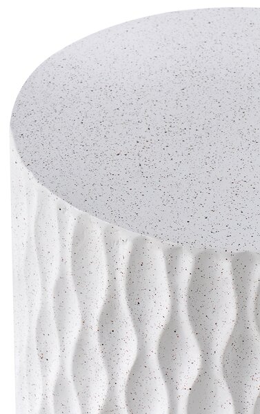 Odkladací stolík biely MgO sklolaminát ø 37 cm okrúhly tvar odolnosť voči vplyvom počasia boho moderný štýl interiér exteriér