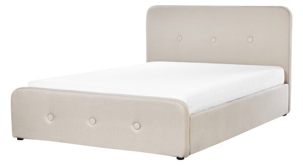 Posteľ s roštom béžová polyesterová látka čalúnená s úložným priestorom drevené nohy 140 x 200 cm moderný dizajn