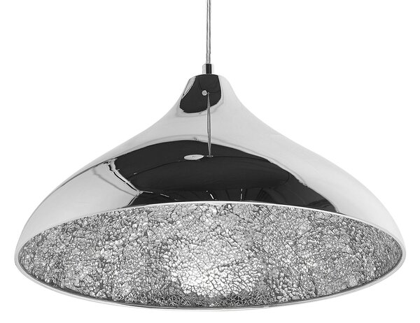 Závesná lampa strieborná kovová tienidlo s efektom popraskaného skla moderný dizajn