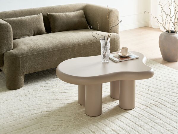 Konferenčný stolík sivobéžový MDF materiál 100 x 70 cm oválna stolová doska obývacia izba moderný minimalistický štýl
