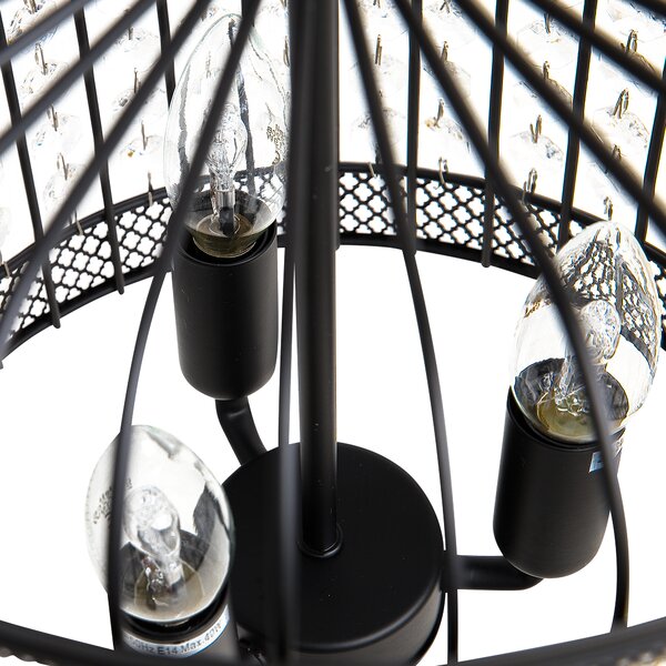Luster čierna priehľadná železo PVC matný povrch s krištáľmi závesná lampa glamour štýl obývačka jedáleň