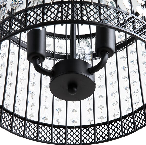 Luster čierna priehľadná železo PVC matný povrch s krištáľmi závesná lampa glamour štýl obývačka jedáleň