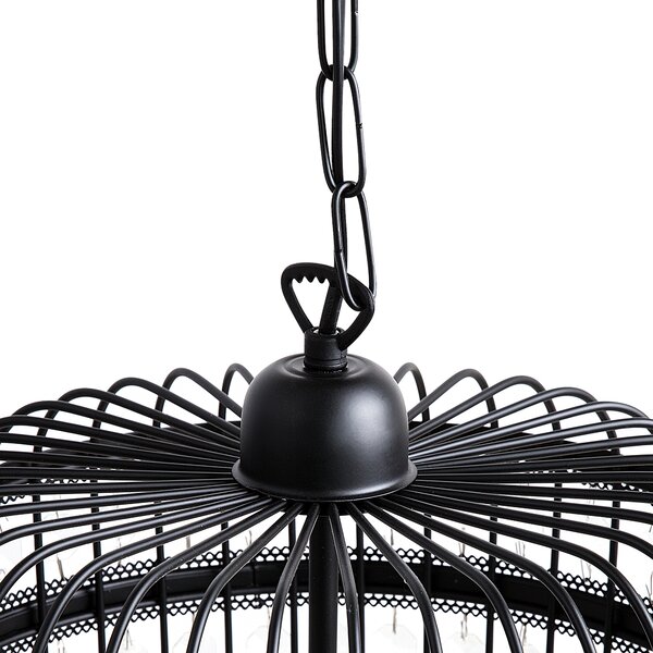 Luster čierna priehľadná železo PVC matný povrch s krištáľmi závesná lampa glamour štýl obývačka jedáleň