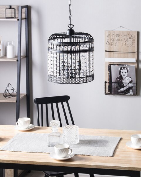 Luster čierna priehľadná železo PVC matný povrch s krištáľmi závesná lampa glamour štýl obývačka jedáleň