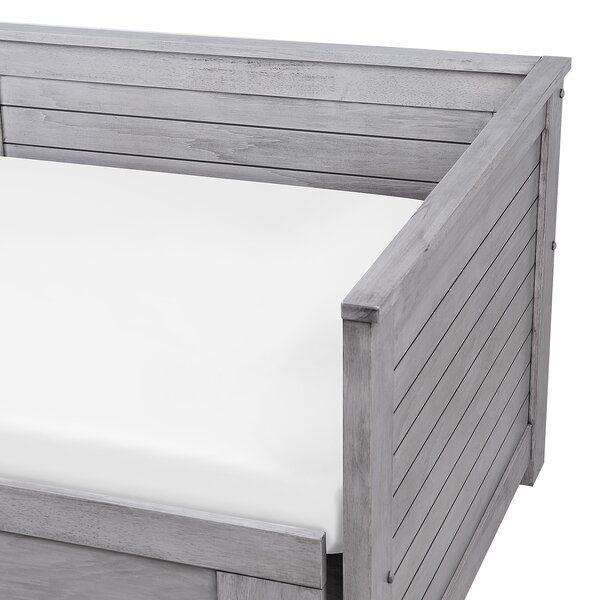 Drevená rozkladacia posteľ s úložným priestorom sivá kaučukové drevo 90/180 x 200 cm posteľ pre hostí