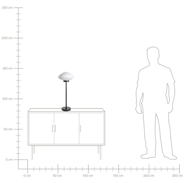 Stolná lampa čierna železná kovový podstavec biele sklenené tienidlo moderný štýl obývacia izba spálňa