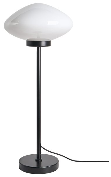 Stolná lampa čierna železná kovový podstavec biele sklenené tienidlo moderný štýl obývacia izba spálňa