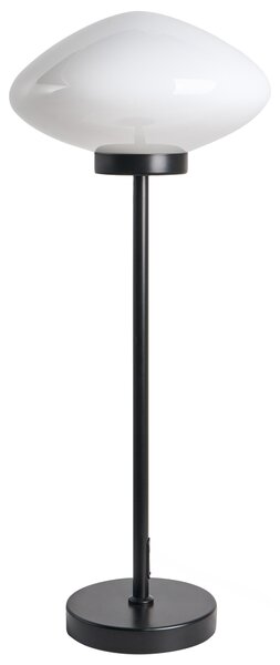 Stolná lampa čierna železná kovový podstavec biele sklenené tienidlo moderný štýl obývacia izba spálňa