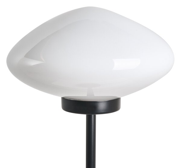 Stolná lampa čierna železná kovový podstavec biele sklenené tienidlo moderný štýl obývacia izba spálňa
