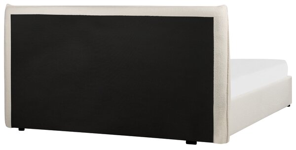 Posteľ s úložným priestorom krémová biela buklé čalúnenie 180 x 200 cm klasické čelo drevené lamely spálňa