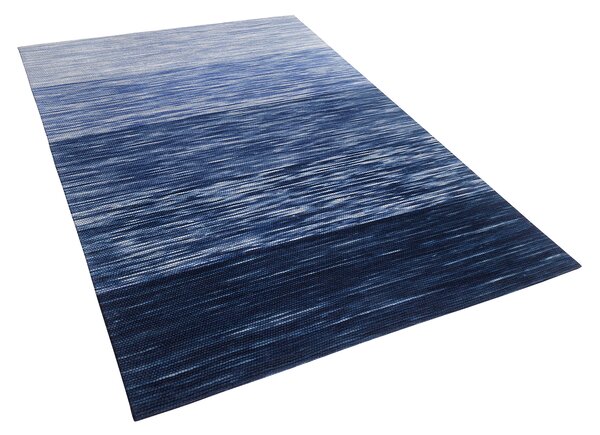 Koberec modrý vlna a polyester 140 x 200 cm ručne tkaný pruhovaný vzor moderný dizajn
