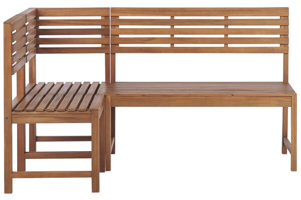 Rohová balkónová lavica so stolíkom svetlé akáciové drevo 160 x 100 cm skladací stolík odolný vonkajší nábytok