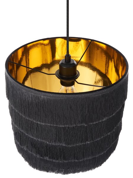 Závesná lampa čierna polyester látkové tienidlo so strapcami osvetlenie moderný štýl obývacia izba