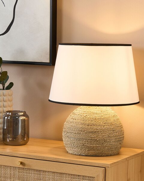 Stolná lampa biela prírodná pletený lanový podstavec 46 cm látkové tienidlo moderný štýl obývačka spálňa