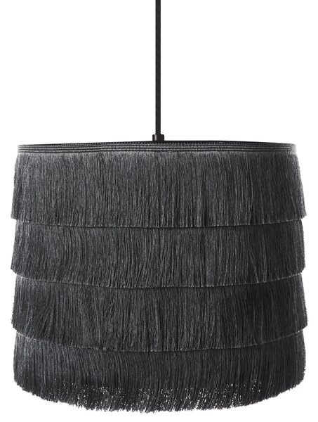 Závesná lampa čierna polyester látkové tienidlo so strapcami osvetlenie moderný štýl obývacia izba
