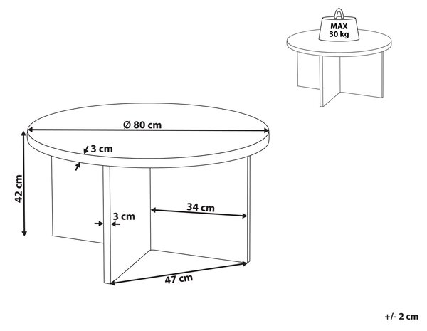 Okrúhly konferenčný stolík sivý imitácia kameňa MDF 80 x 42 cm klasický moderný dizajn