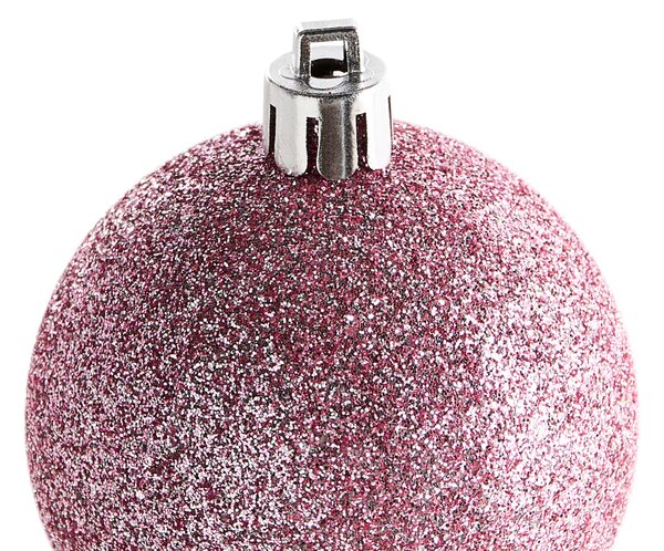 Sada 100 kusov vianočných ozdôb ružové plastové vianočné gule tradičný moderný štýl trblietavé matné dekorácie