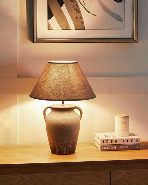 Stolná lampa sivá keramická klasické nastaviteľné ľanové tienidlo minimalistický moderný dizajn obývačka spálňa