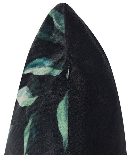Sada 2 dekoratívnych vankúšov čierny a zelený zamat 45 x 45 cm so vzorom odnímateľné poťahy so zipsom moderný štýl