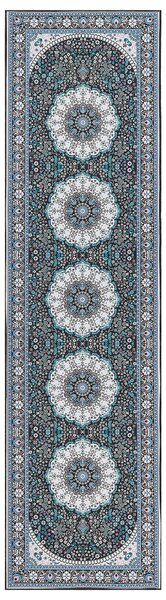 Koberec behúň modrý polyester 80 x 300 cm orientálny vzor protišmykový vintage moderný štýl predsieň
