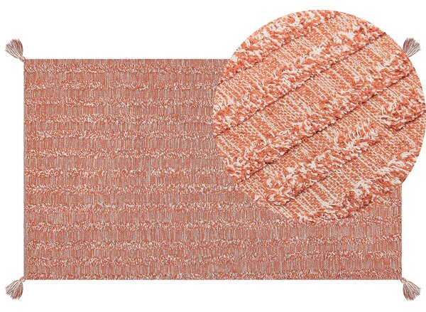 Koberec oranžový bavlna 80 x 150 cm bez vzoru obdĺžnikový tvar so strapcami boho moderný štýl obývacia izba spálňa
