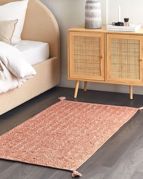 Koberec oranžový bavlna 80 x 150 cm bez vzoru obdĺžnikový tvar so strapcami boho moderný štýl obývacia izba spálňa